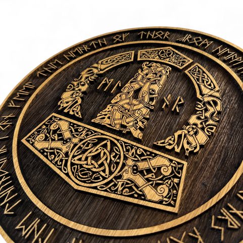 MJÖLLNIR - HAMMER OF THOR, WOODEN WALL PICTURE 32CM