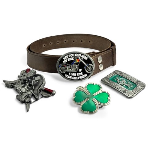 LEATHER BELT WITH BUCKLE CHANGE SYSTEM, BROWN