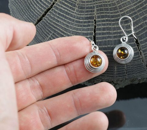 MAZURKA, AMBER, EARRINGS, STERLING SILVER