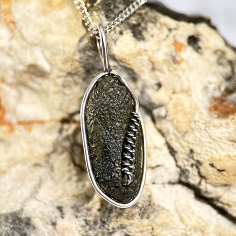LUNARIS, MOLDAVITE PENDENTIF, ARGENT 925/1000