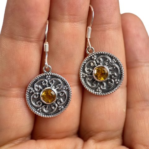 NATURA, SILVER EARRINGS, CITRINE , AG 925/1000