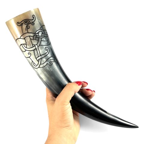 DRAGON'S KNOT, CARVED DRINKING HORN