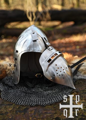 GERMAN VISORED BASCINET, MEDIEVAL HELMET, CA. 1370, 2 MM STEEL