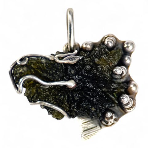 DRAGON, MOLDAVITE PENDANT, SILVER 925/1000