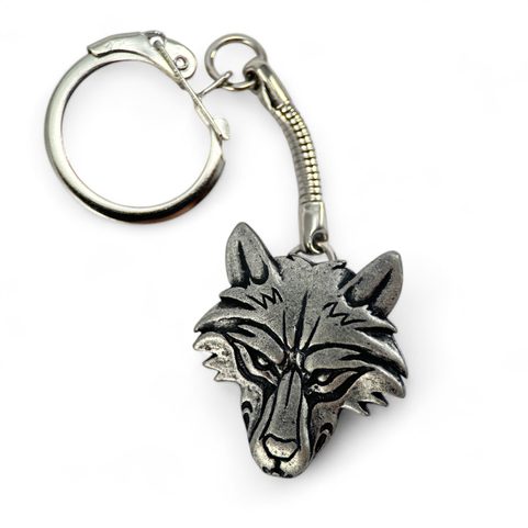 VUK - LOUP, PORTE-CLÉS, ZINC ARGENT ANTIQUE