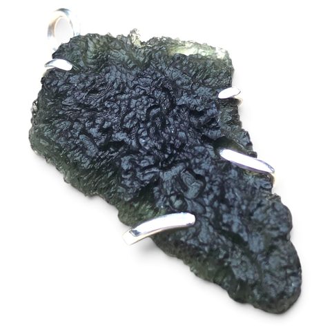 STERLING SILVER PENDANT WITH NATURAL MOLDAVITE, 925 SILVER