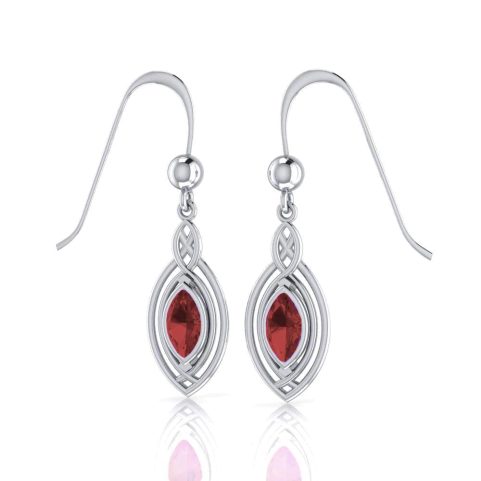 EARRINGS WITH FACETED GARNET, STERLING SILVER