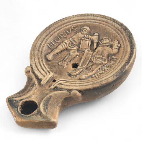OIL LAMP, GLADIATORIAL DUEL, LANTERN