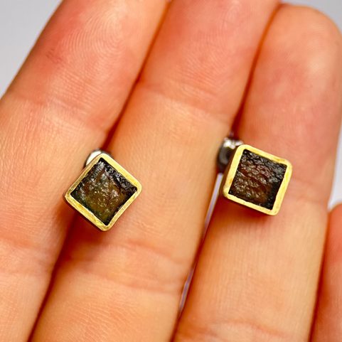 SILVANIA, MOLDAVITE, SILVER EARRINGS, AG 925/1000