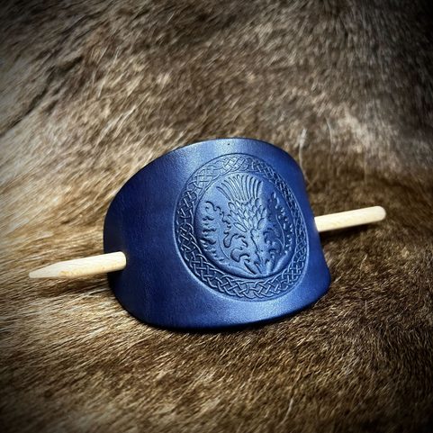 SCOTTISH THISTLE LEATHER HAIR CLIP BLUE