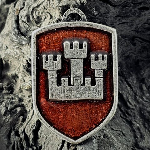 PRAGUE, MEDIEVAL COAT OF ARMS IN SHIELD, 14TH CENTURY, ZINC, ENAMEL