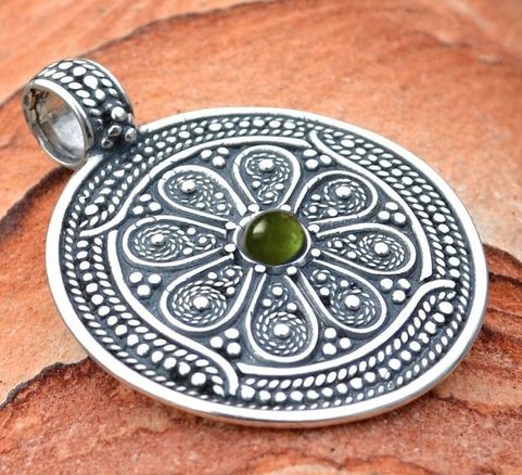 VESNA, PAGAN SILVER PENDANT WITH MOLDAVITE