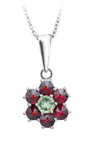 GRACIA, PENDANT, MOLDAVITE AND GARNETS, STERLING SILVER 925/1000