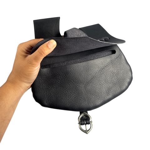MEDIEVAL LEATHER BAG 13TH - 15TH CENTURY BLACK