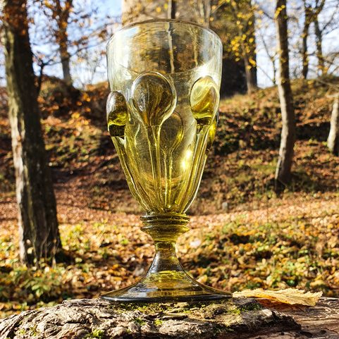 PERCHTA, BOHEMIAN MEDIEVAL GOBLET, GREEN FOREST GLASS