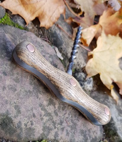 HAND FORGED CORKSCREW, WOOD AND METAL