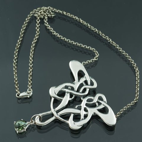 ART NOUVEAU, SILVER NECKLACE, MOLDAVITE