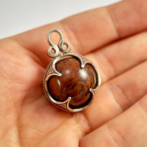 JASPER - BLACK AND RED, VIKING PENDANT, GOTLAND, SILVER 925/1000