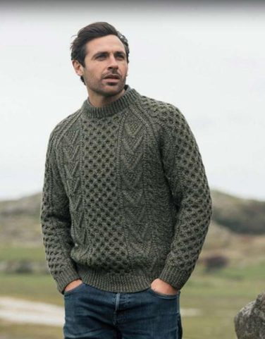 PULL EN LAINE MÉRINOS POUR HOMMES, IRELAND ARAN