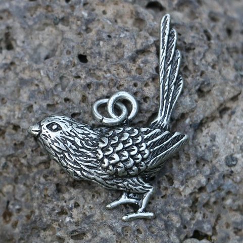 GREAT TIT BIRD, ZINC PENDANT, ANTIQUE SILVER