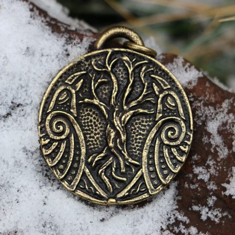 HUGINN AND MUNINN, VIKING TALISMAN, ZINC ANTIQUE BRASS