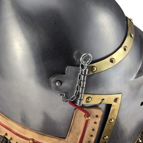 PIG FACE HELMET, CHAIN MAIL AND BRASS