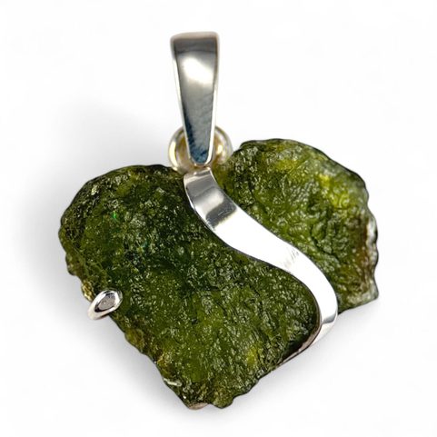 HEART, PENDANT - MOLDAVITE, SILVER 925/1000