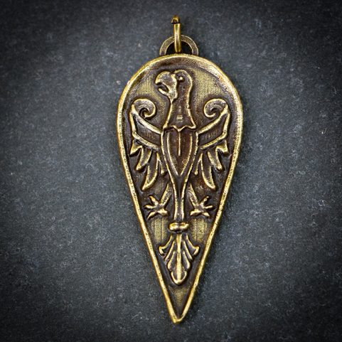 EAGLE ON ALMOND SHIELD, ZINC OLD BRASS