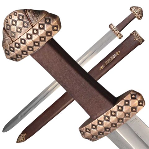 VIKING SWORD, TYPE D WITH LEATHER SCABBARD