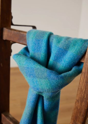 IRISH SCARF, FOXFORD BLUE &AMP; GREEN CHECK LAMBSWOOL SCARF