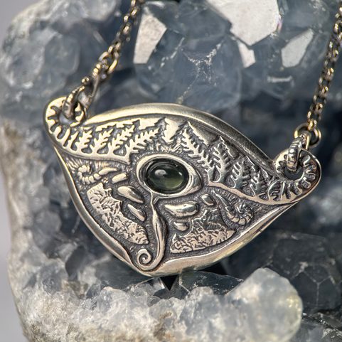 SPRING OF THE MOLDAU - MOLDAVITE, SILVER NECKLACE