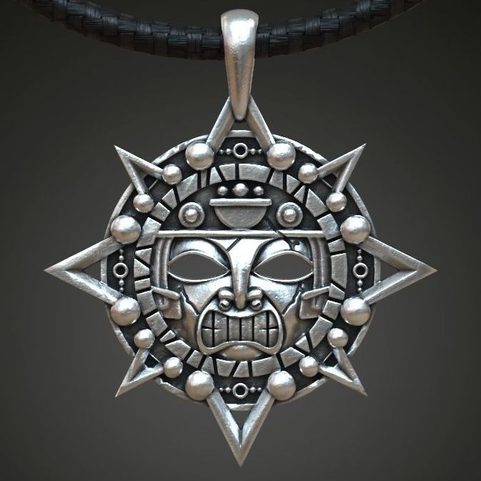AZTEKISCHE MASKE, AMULETT, ANHÄNGER, SILBER 925