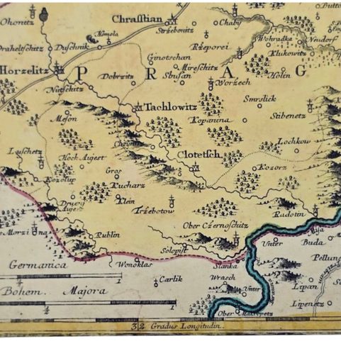 PRAG UND UMGEBUNG, HISTORISCHE KARTE, HANDGESCHÖPFTES PAPIER