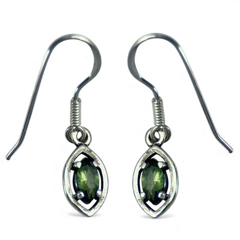 MOLDAVITE, PENDENTIF ET BOUCLES D’OREILLES EN ARGENT AG 925/1000