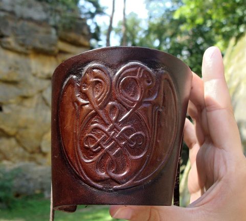 CELTIC KNOTTED BIRDS, LEATHER WRISTBAND