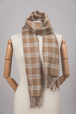 CAMEL CHECK SCARF, LAMBSWOOL