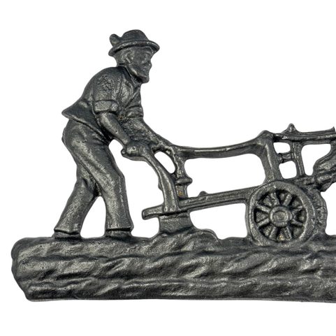 PLOUGHMAN AND HORSES, BARN DECORATION, CAST IRON
