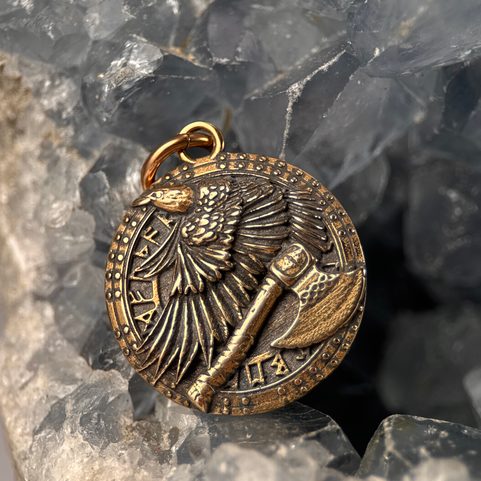 TO VALHALLA! VIKING BATTLE AMULET, BRONZE