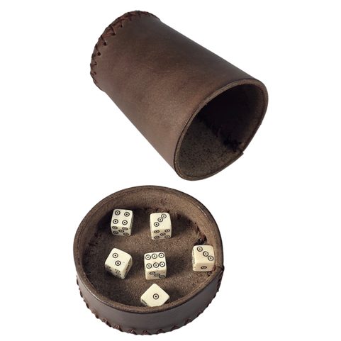 COUPE EN CUIR AVEC COUVERCLE ET 6 DÉS