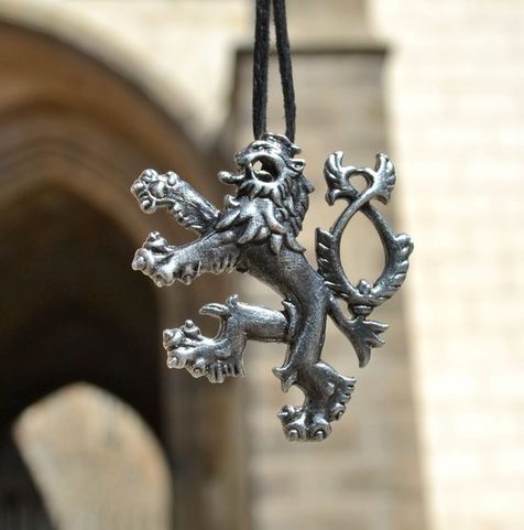 HERALDIC TWO-TAILED LION, PENDANT, SILVER PLATED