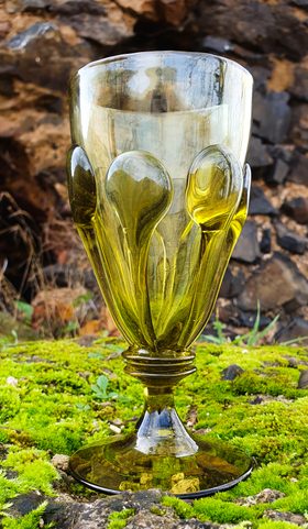 PERCHTA, BOHEMIAN MEDIEVAL GOBLET, GREEN FOREST GLASS
