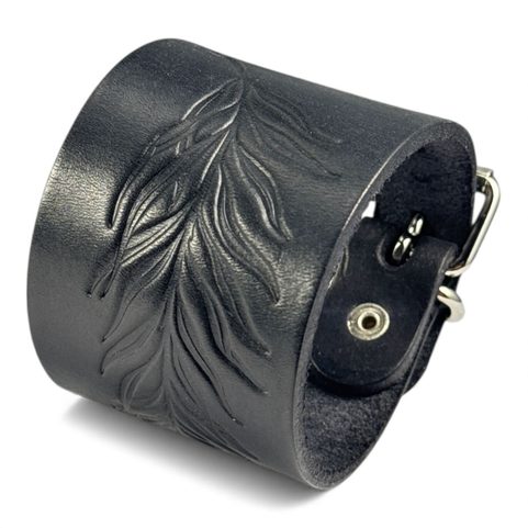 NEW ZEALAND - FERN, LEATHER BRACELET, BLACK