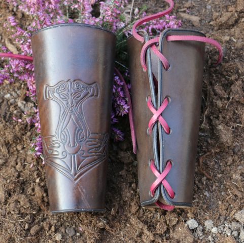 THOR'S HAMMER, LEATHER BRACERS - PAIR
