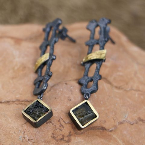 ILZA - EARRINGS - MOLDAVITE, STERLING SILVER