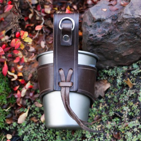 LAPONIA LEATHER CUP HOLDER AND TITANIUM BEER CUP KEITH, PERUNIKA SYSTEM