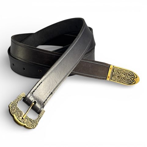 GOKSTAD BELT, TIN, BRASS COLOR, BLACK LEATHER