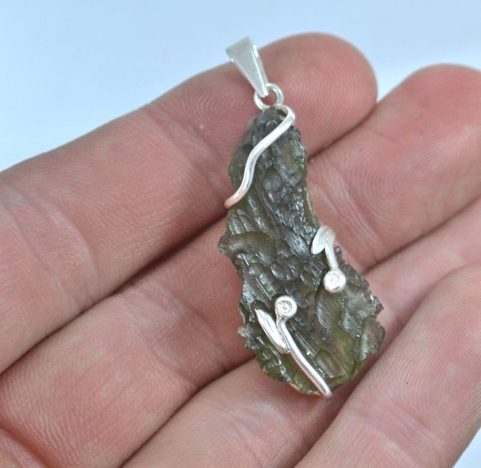 TERRA BOHEMIA, RAW MOLDAVITE PENDANT, STERLING SILVER
