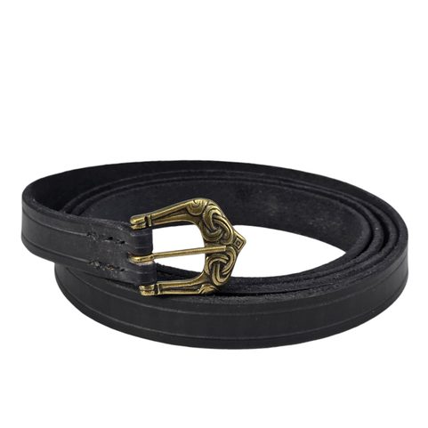 VIKING LEATHER BELT BORRE, BLACK, OLD BRASS