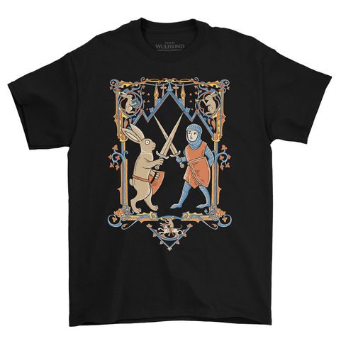 DUEL - LIÈVRE ET CHEVALIER MÉDIÉVAUX, T-SHIRT, NOIR