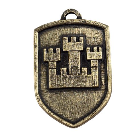 PRAGUE, ARMOIRIES MÉDIÉVALES DANS UN BOUCLIER, XIVE SIÈCLE, ZINC, LAITON ANCIEN